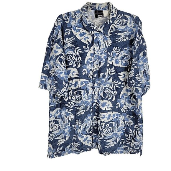 Vintage No Fear Men's XL Short Sleeve Hawaiian Blue Button Up Shirt oversized - Picture 1 of 4